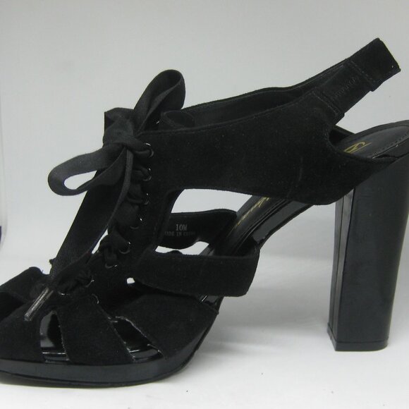 Beverly Feldman Lace-up, Peep toe caged heels, black, size 10M - Picture 1 of 12